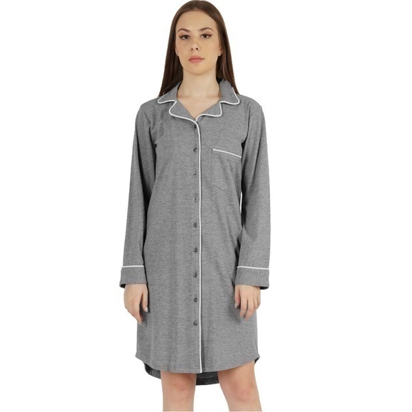 NINEXIS Solid Jersey Long Sleeve Button Down Loungewear for women GREY Medium - Picture 1 of 16